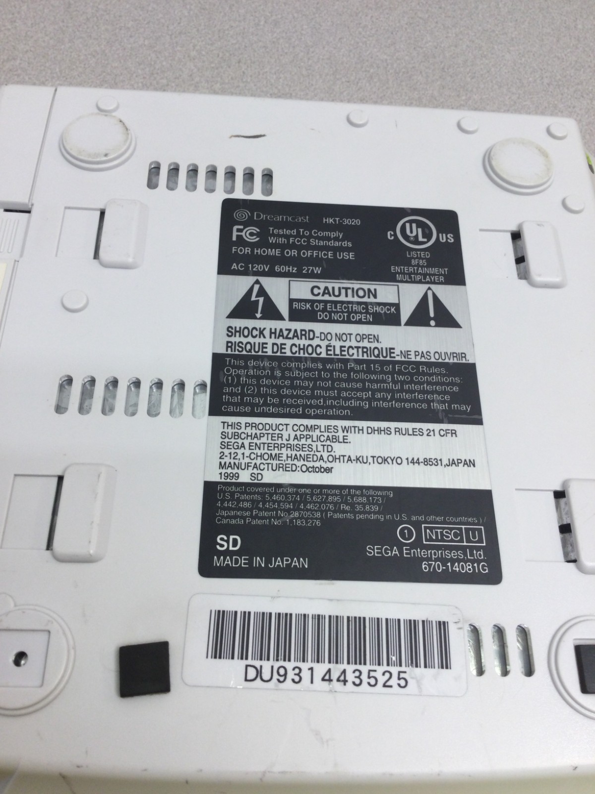 Sega Dreamcast HKT-3020 White Console Only Power Tested