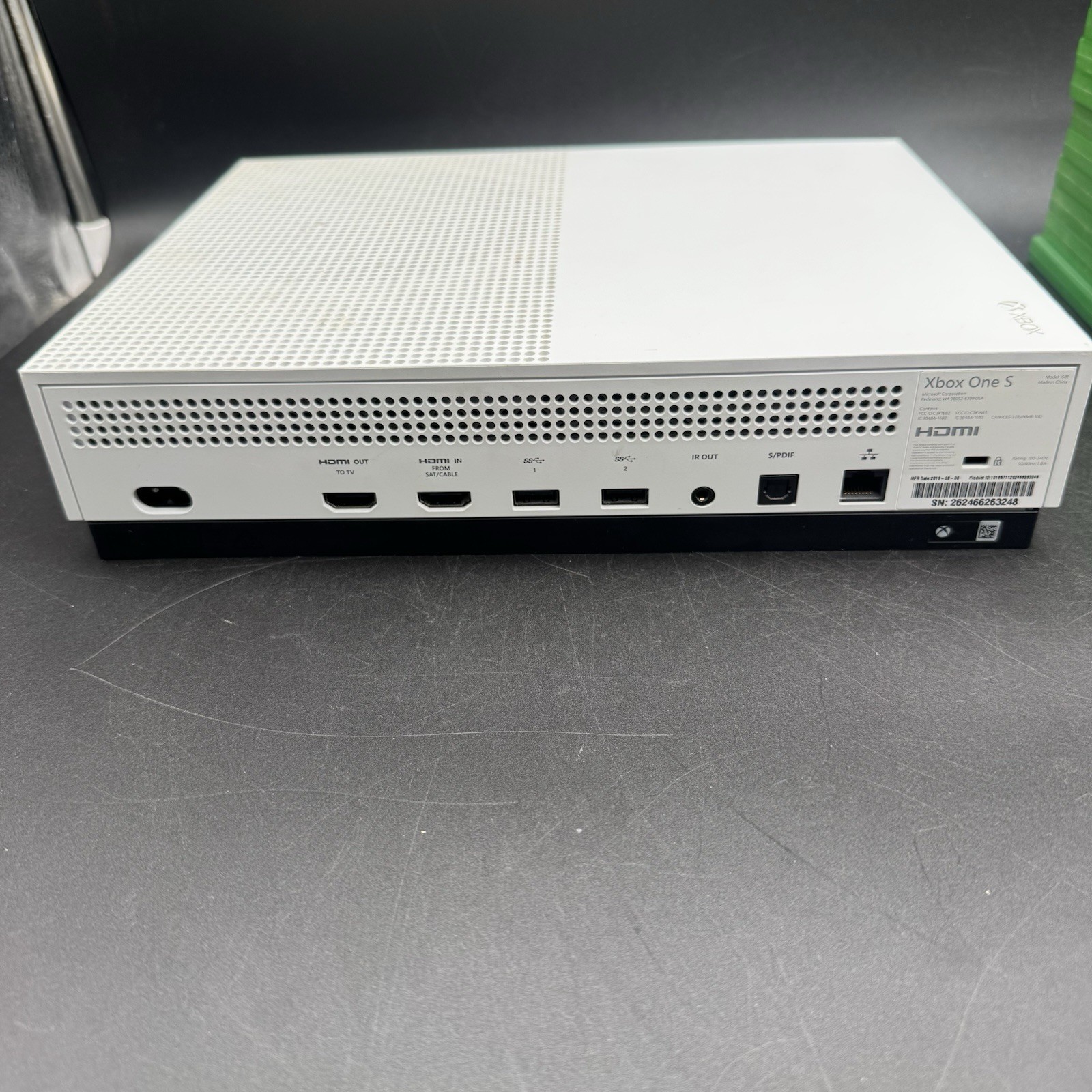 White Xbox One S Bundle W/ 3 Controllers 11 Games & Cords Tested And Working