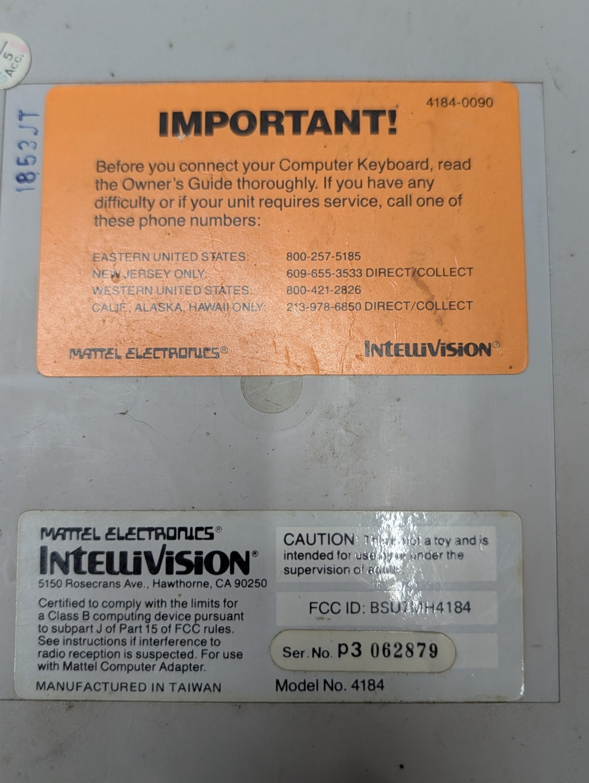 Mattel 4182 Intellivision Computer Module Console Game System Keyboard Power