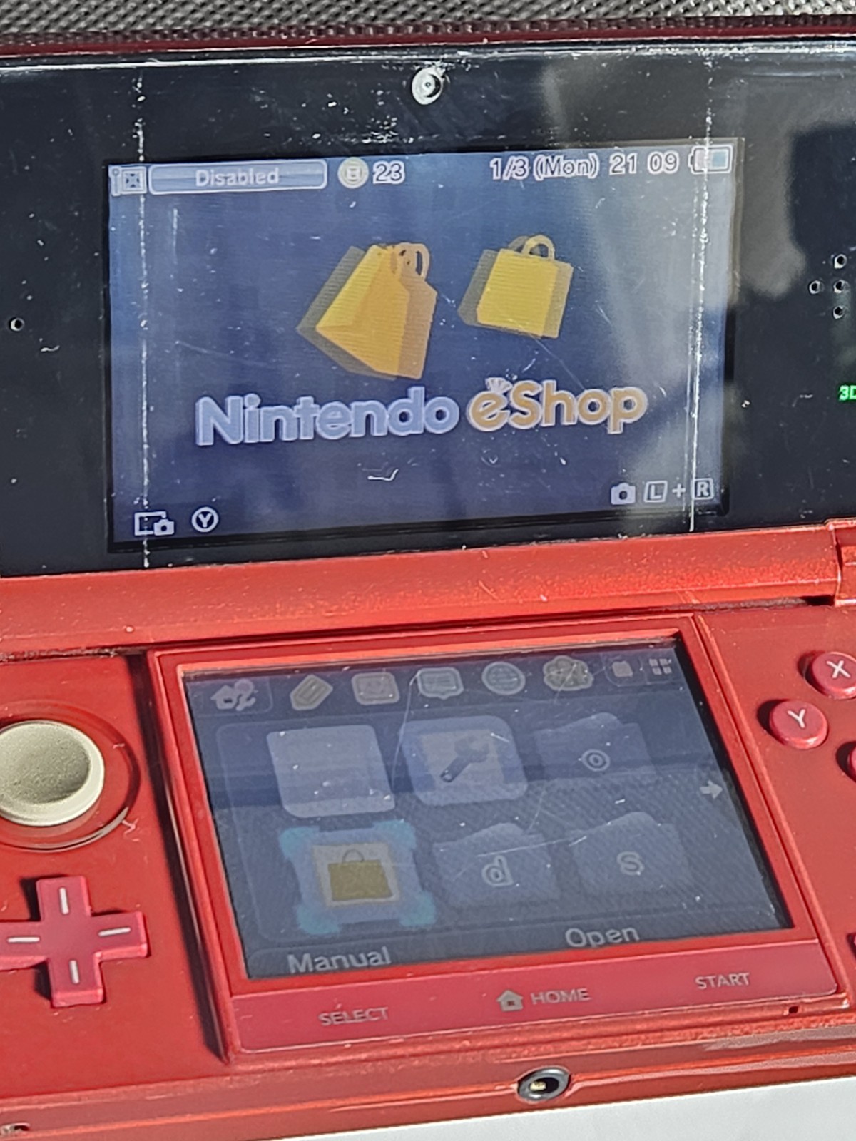 Nintendo 3DS Flame Red Console CTR-001 Headphone Jack 3D W Stylus Charger Tested