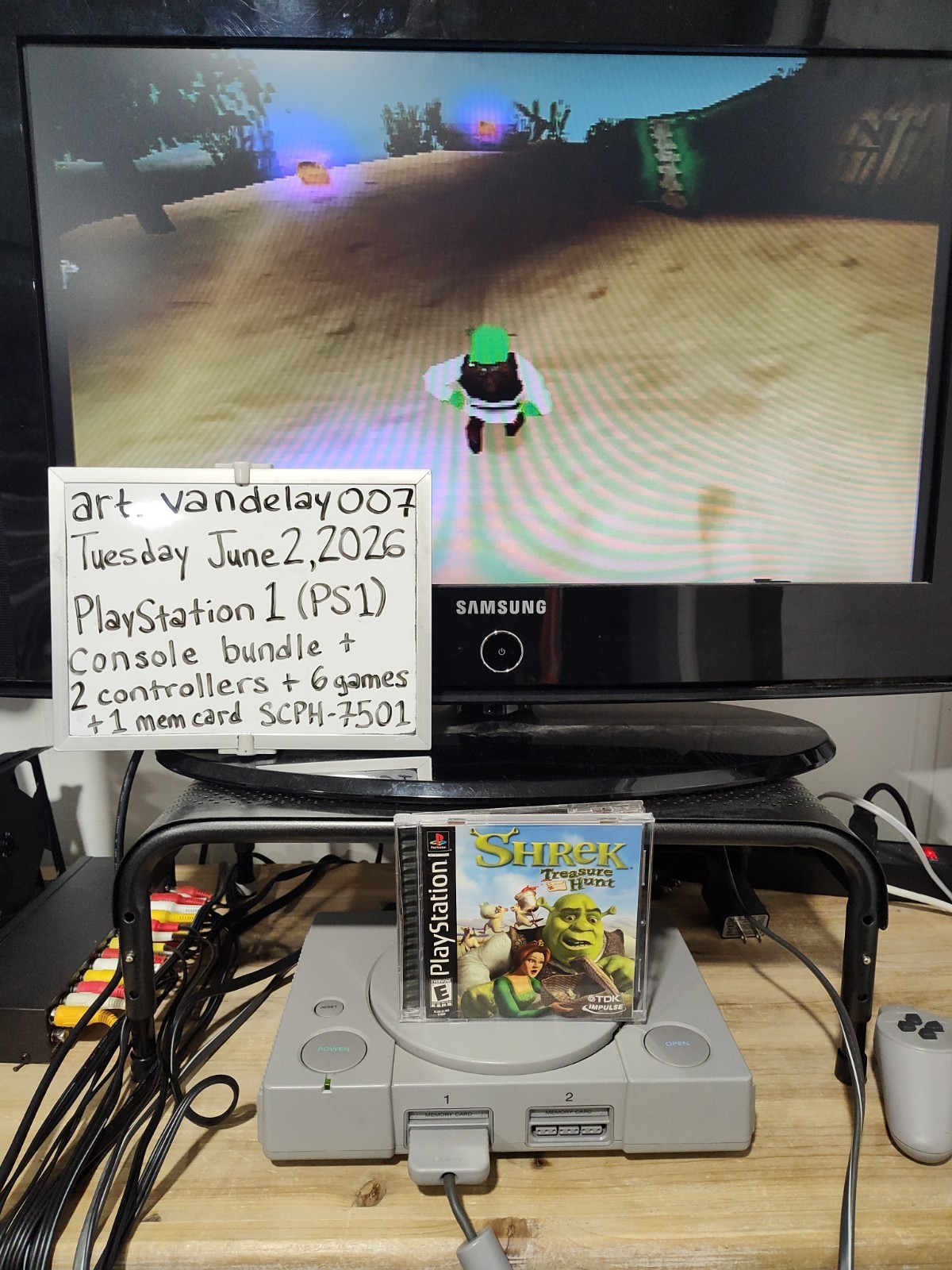Sony PlayStation 1 PS1 Bundle + 2 Controllers + 6 Games + Mem Card* VGC* Tested!