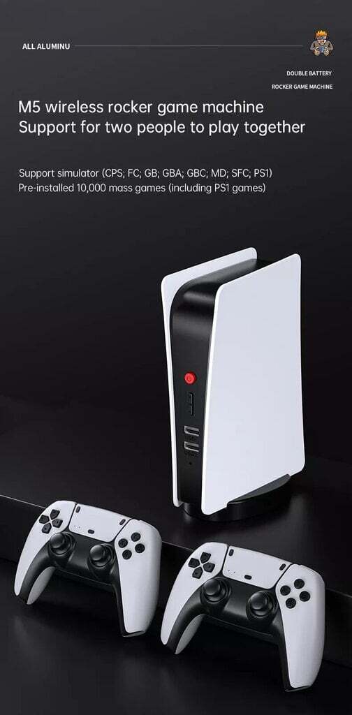 TV game console HappyJoe White M5, 64GB, 15000+ Games supports PS1/MAME/GBA
