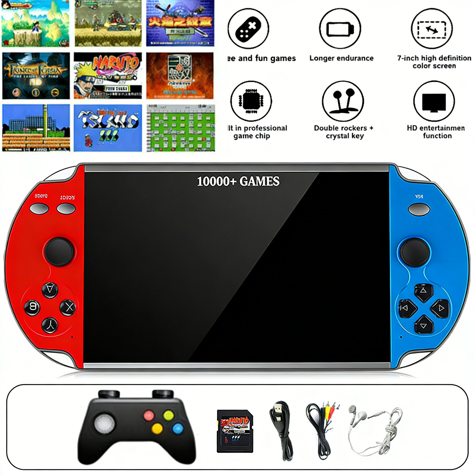 Retro Handheld Games Player X12 Plus Built-in 10000games Portable 7» e-book VX