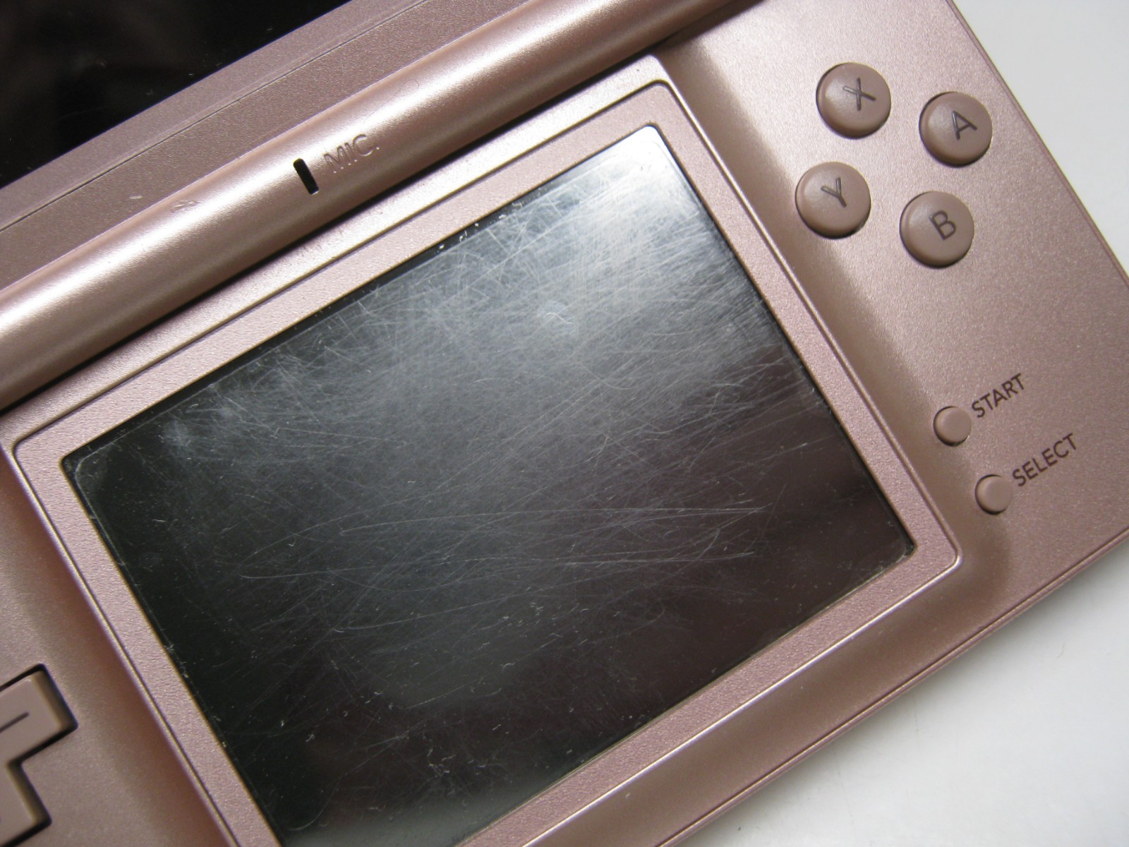 Nintendo DS Lite Metallic Rose Pink USG-001 w Cord Tested Works Scratched Screen