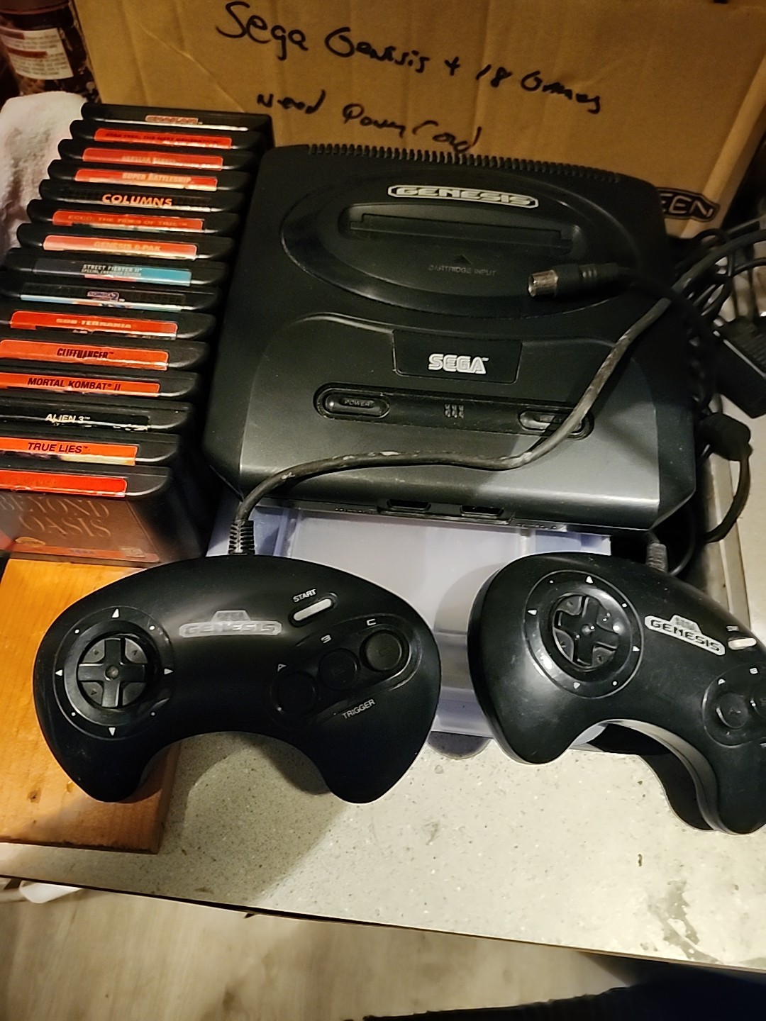 Sega Genusis Model 2 Console Bundle W/2 Controlers, 15 Games And Power/av Cords