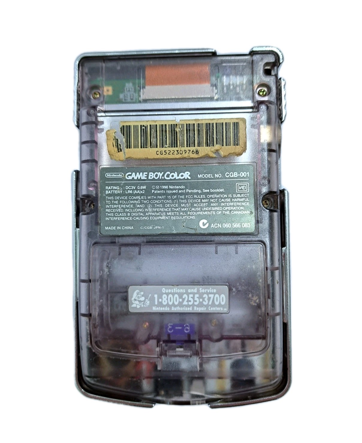 Nintendo Game Boy Color CGB-001 Clear Translucent Handheld Console Chrome Cover