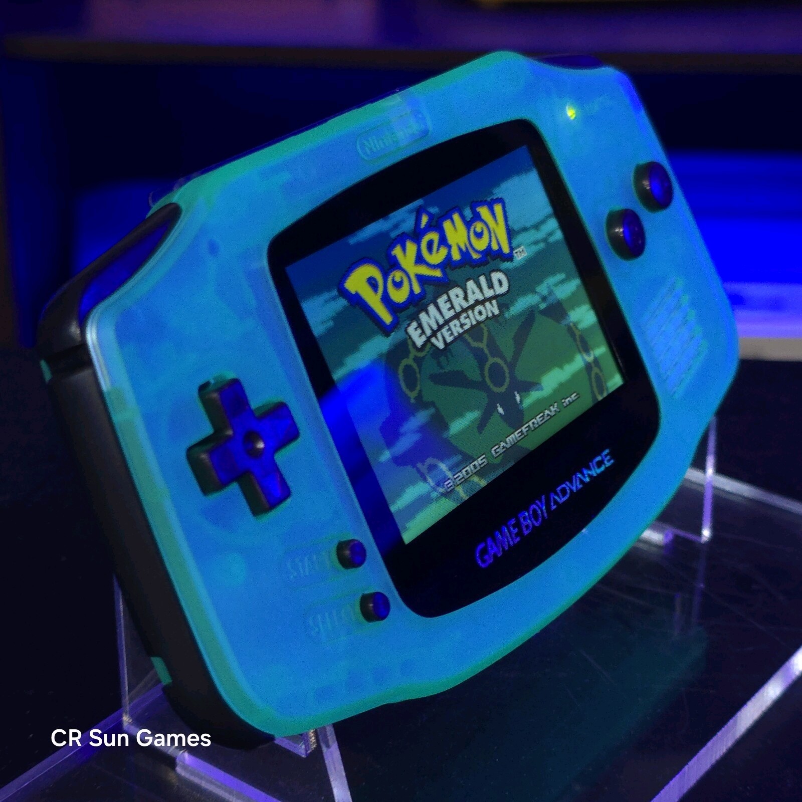 Clear Teal Glow In The Dark GameBoy Advance GBA Console with iPS Backlight LCD