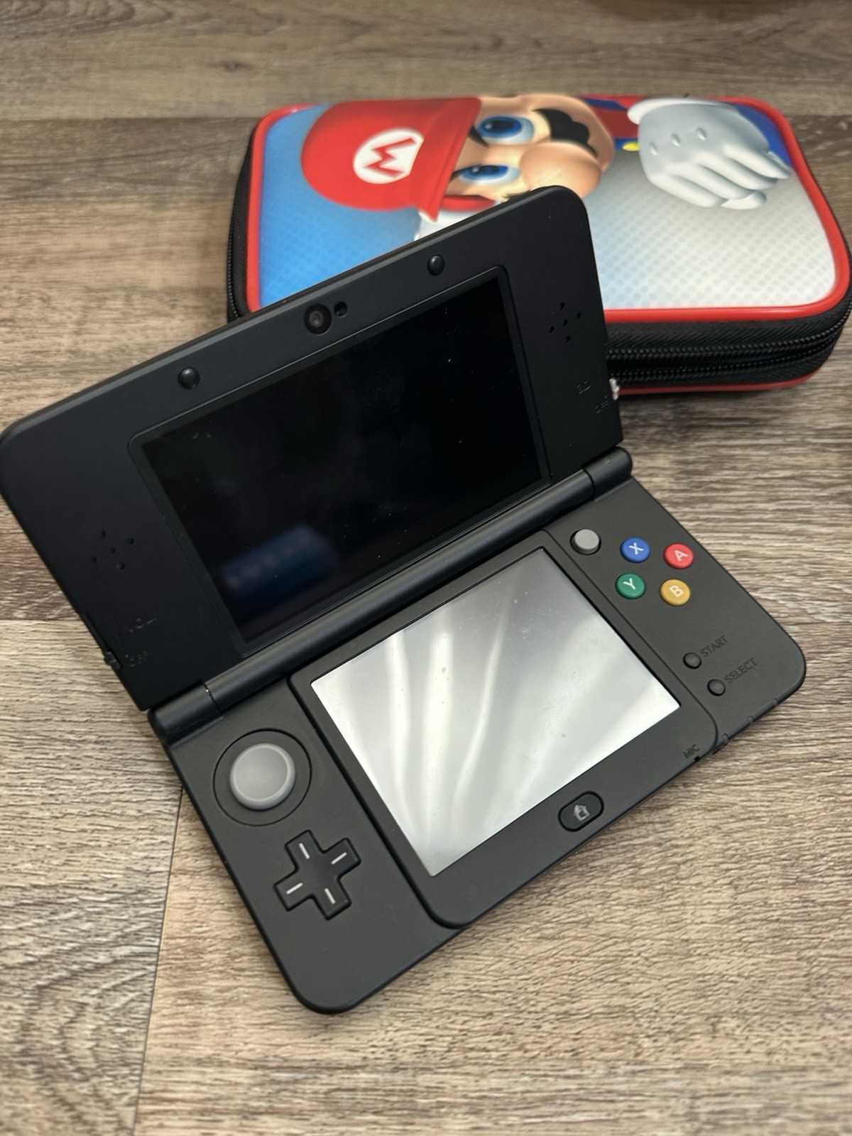 New Nintendo 3DS Black Mario Friday Console With Charger And Case No Stylus