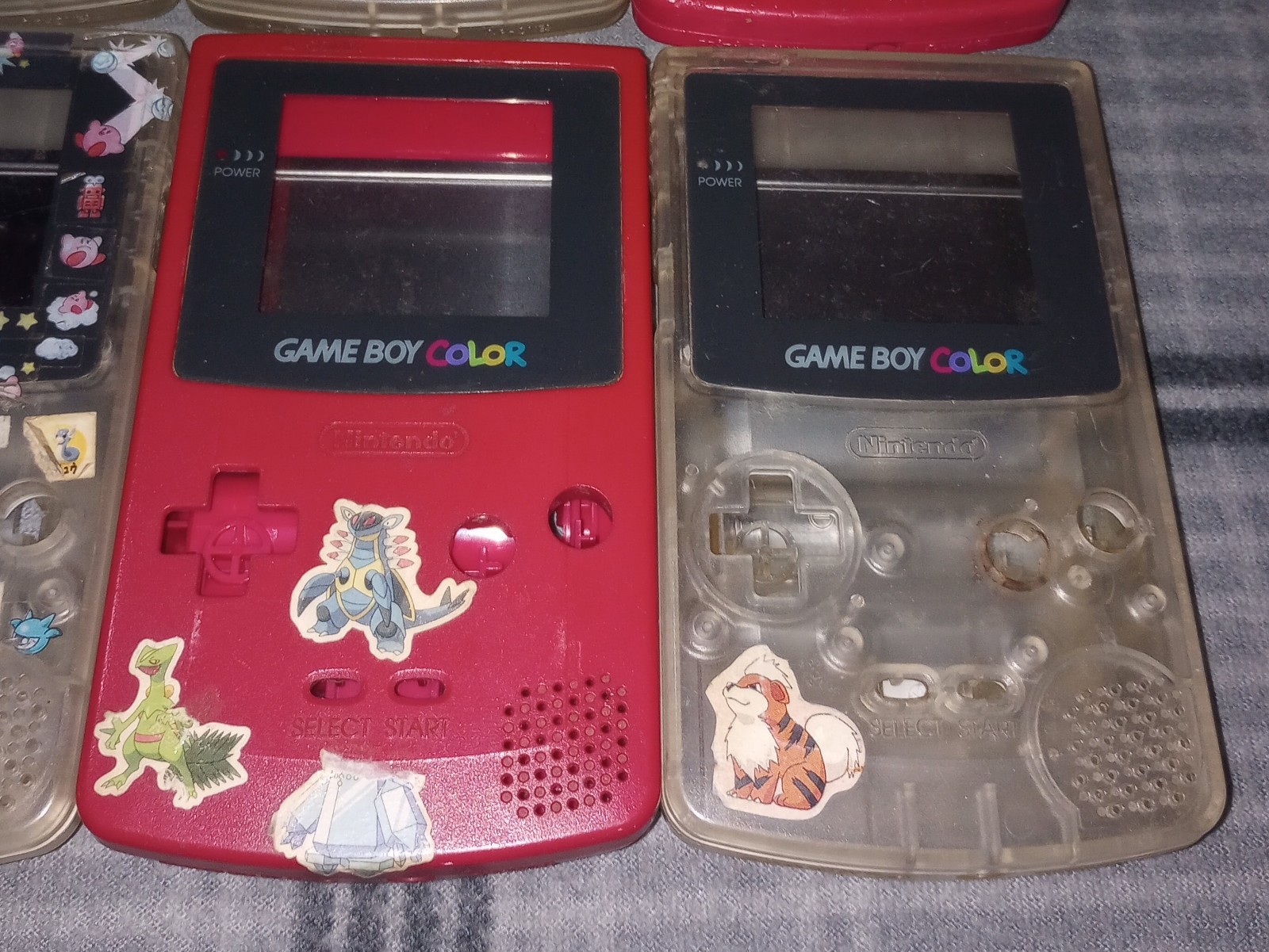 Nintendo Game Boy Color Console Shell Only Clear Lot Of 8. Pokemon Stickers.