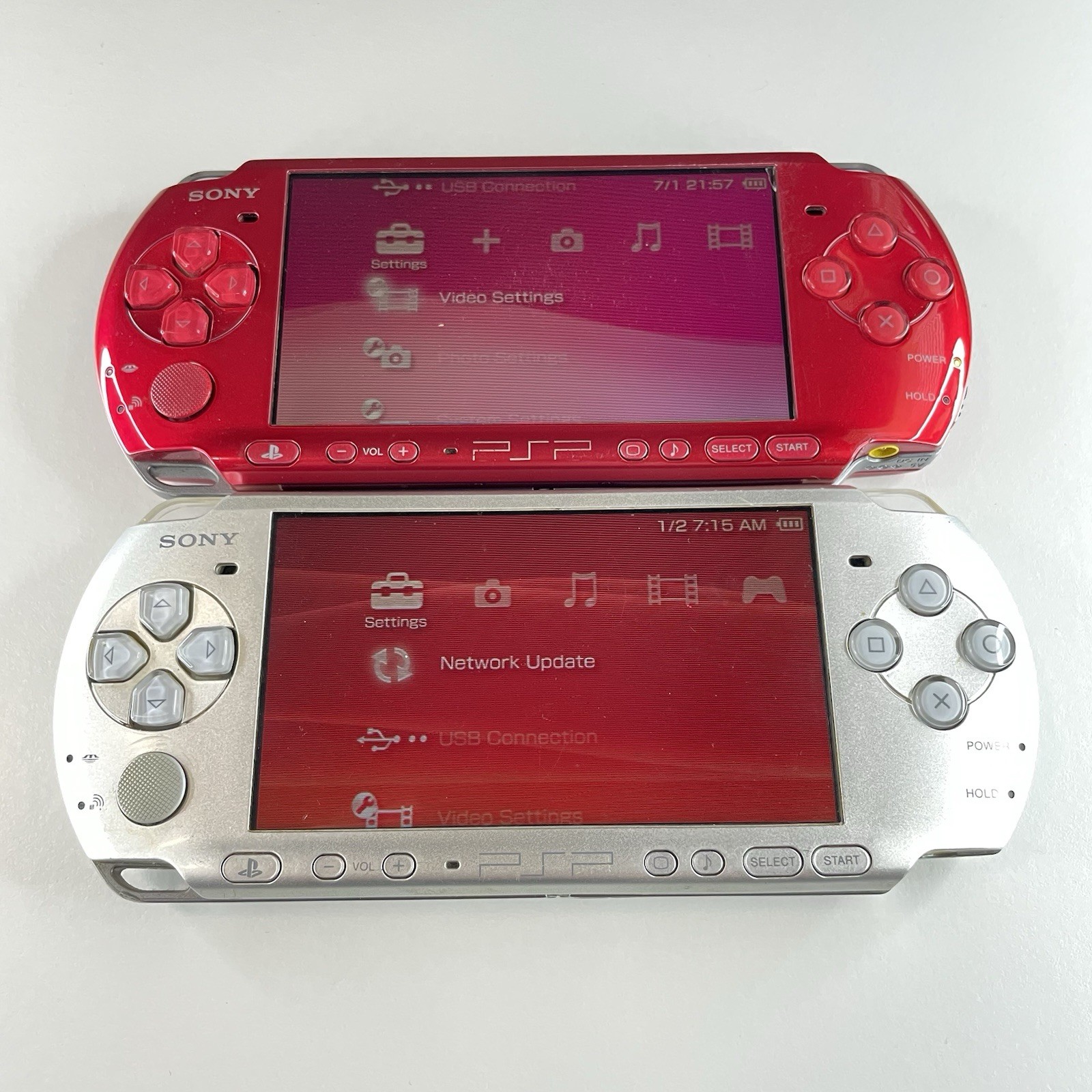 Sony PSP 3000 Handheld Console Lot – Silver & Red – Parts or Repair