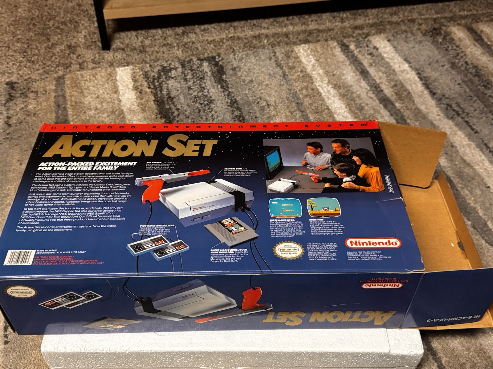 Nintendo NES Action Set System In Box CIB Tested W/ Super Mario + 5 Games-Clean