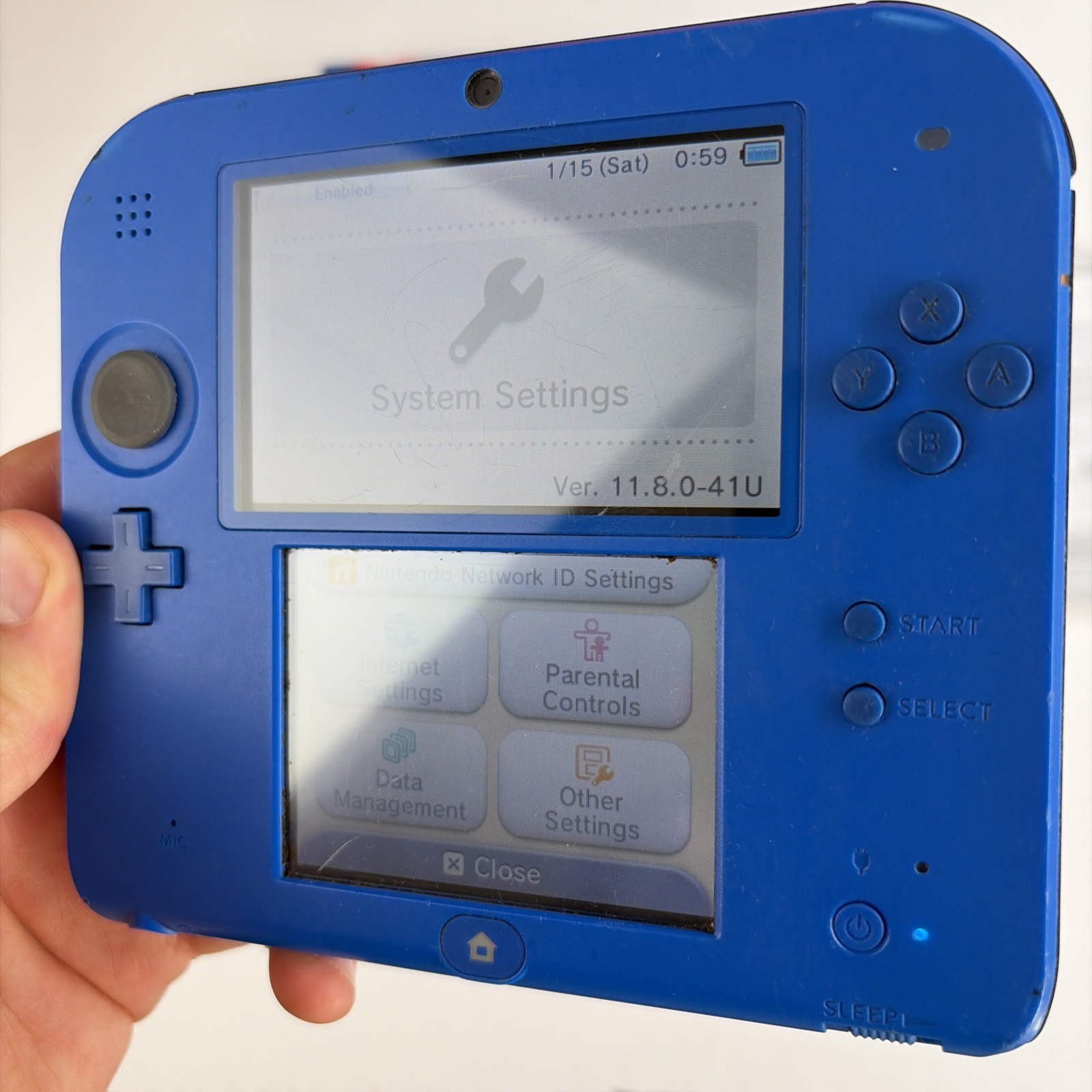 Nintendo 2DS Blue Black System In Original Box W/Charger Stylus US Model