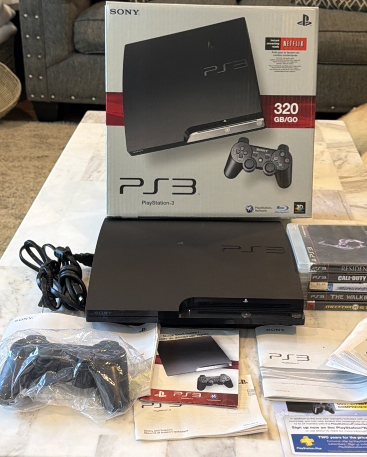 Sony PlayStation 3 Slim Move Bundle 320GB Charcoal Black Console With 5 Games