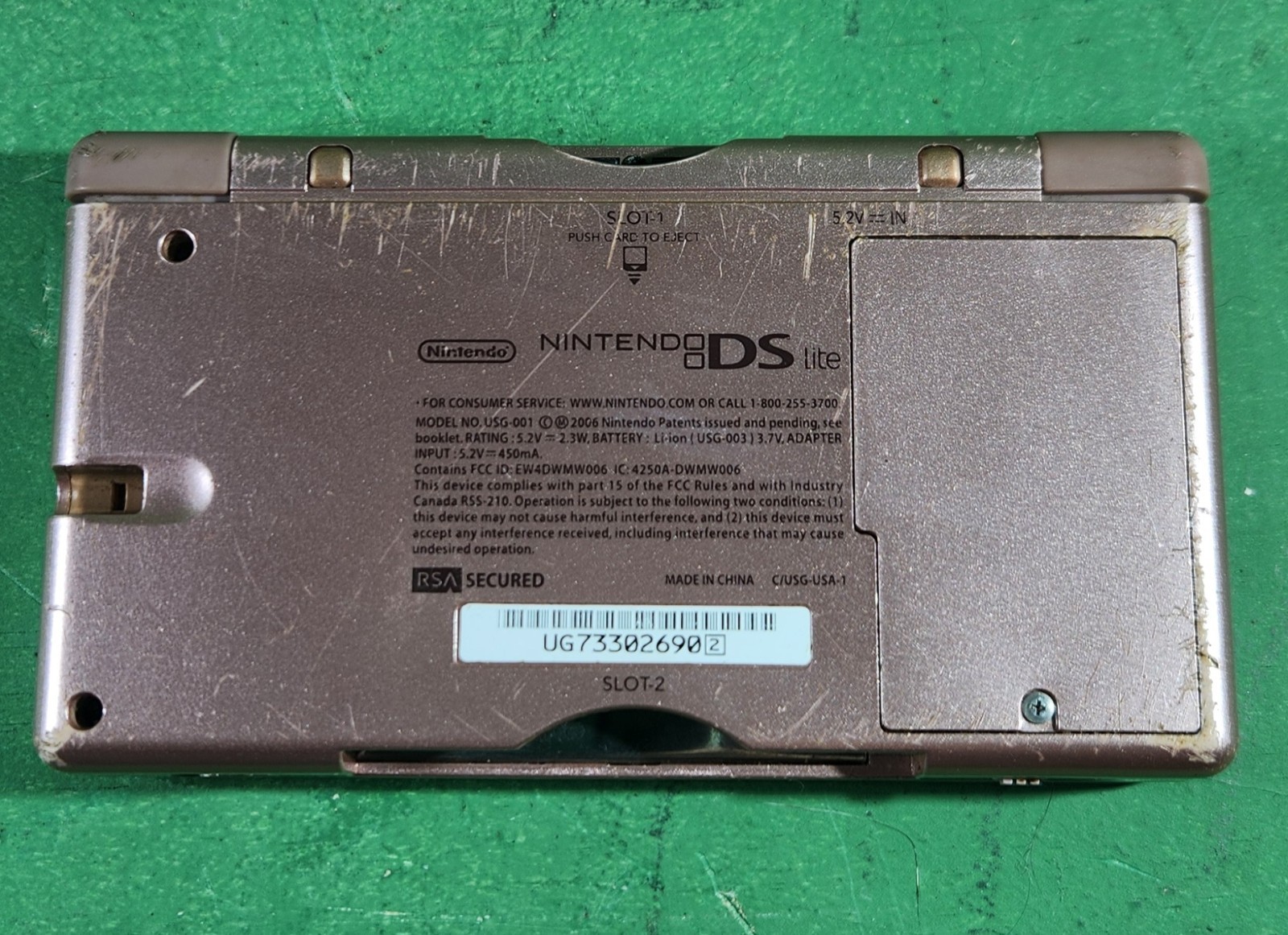 METALLIC ROSE PINK NINTENDO DS LITE SYSTEM W CHARGER CONSOLE HANDHELD USG-001