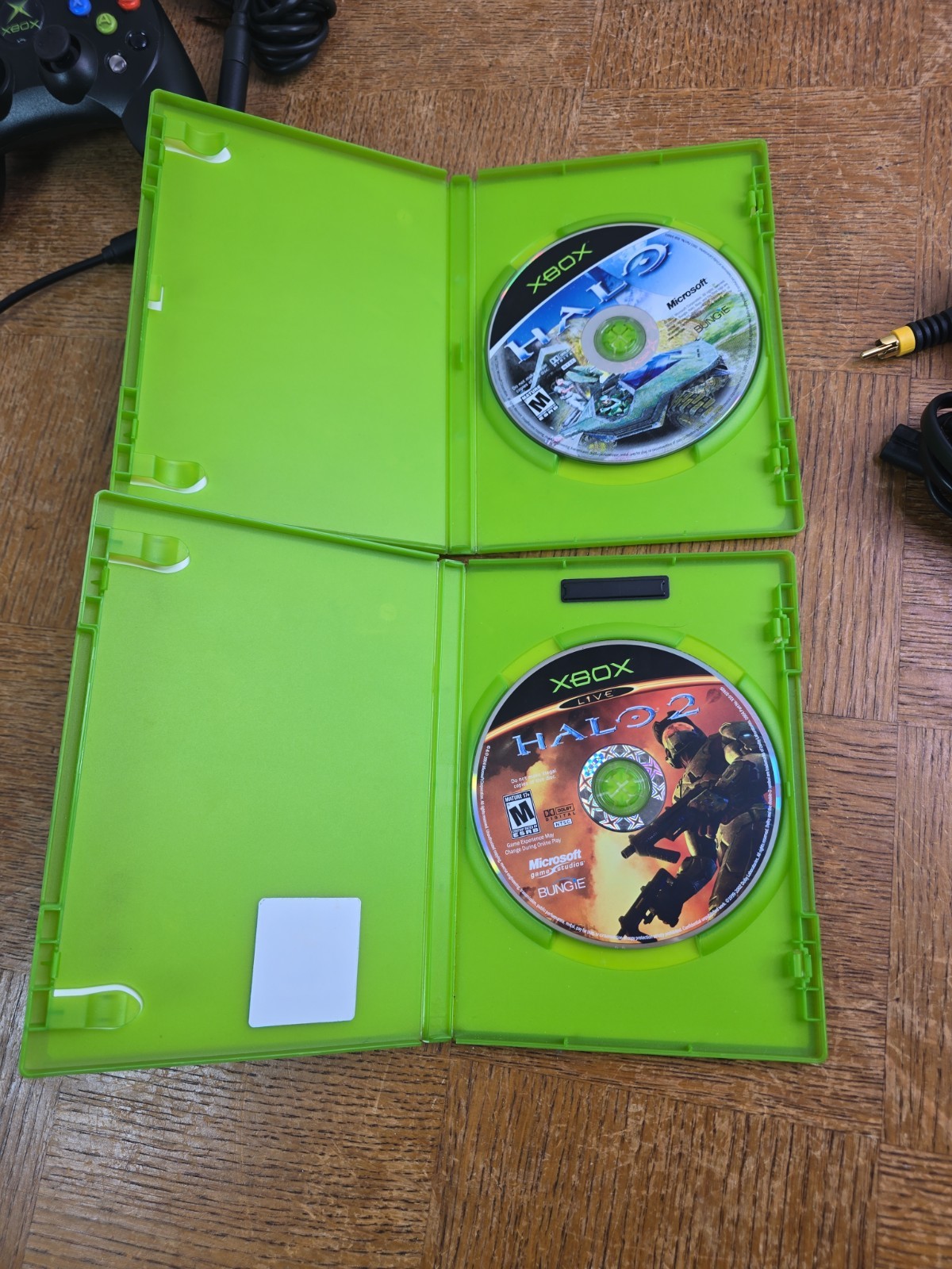 Original Xbox Console Bundle w/ 4 OEM Controllers & Cables & Halo 1&2 – Tested