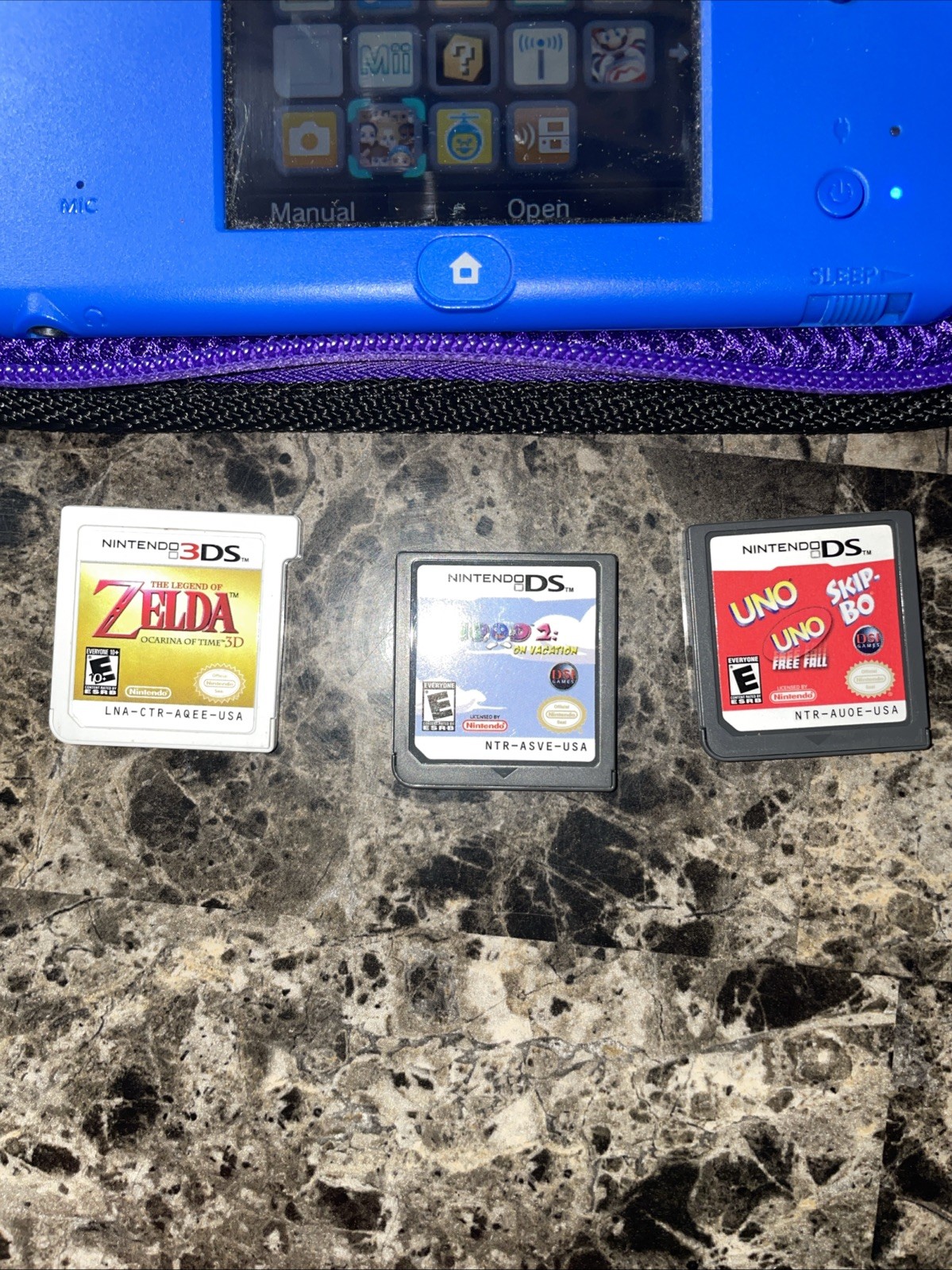 Nintendo Mario Kart 7 4GB Video Game Console – Blue W/3games Zelda Snood UNO