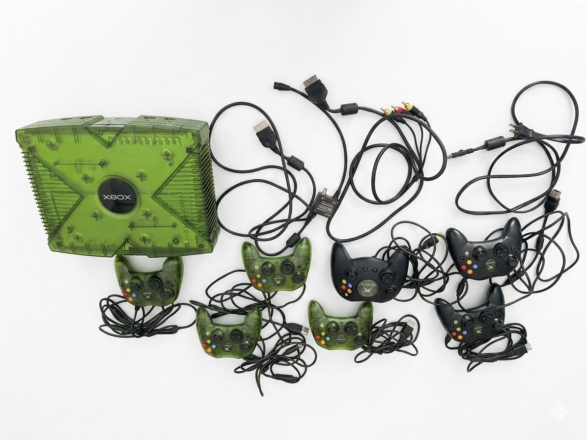 ⁠Xbox HALO Green Console Bundle – 8 Controllers 21 Games -Tested Limited Edition