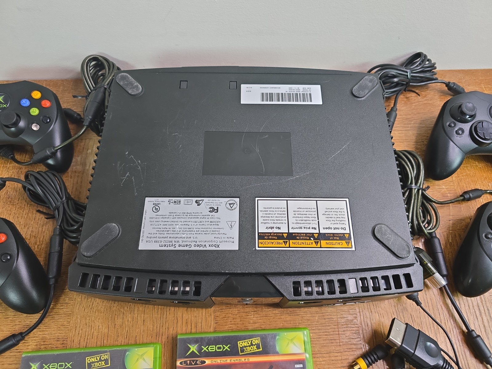 Original Xbox Console Bundle w/ 4 OEM Controllers & Cables & Halo 1&2 – Tested