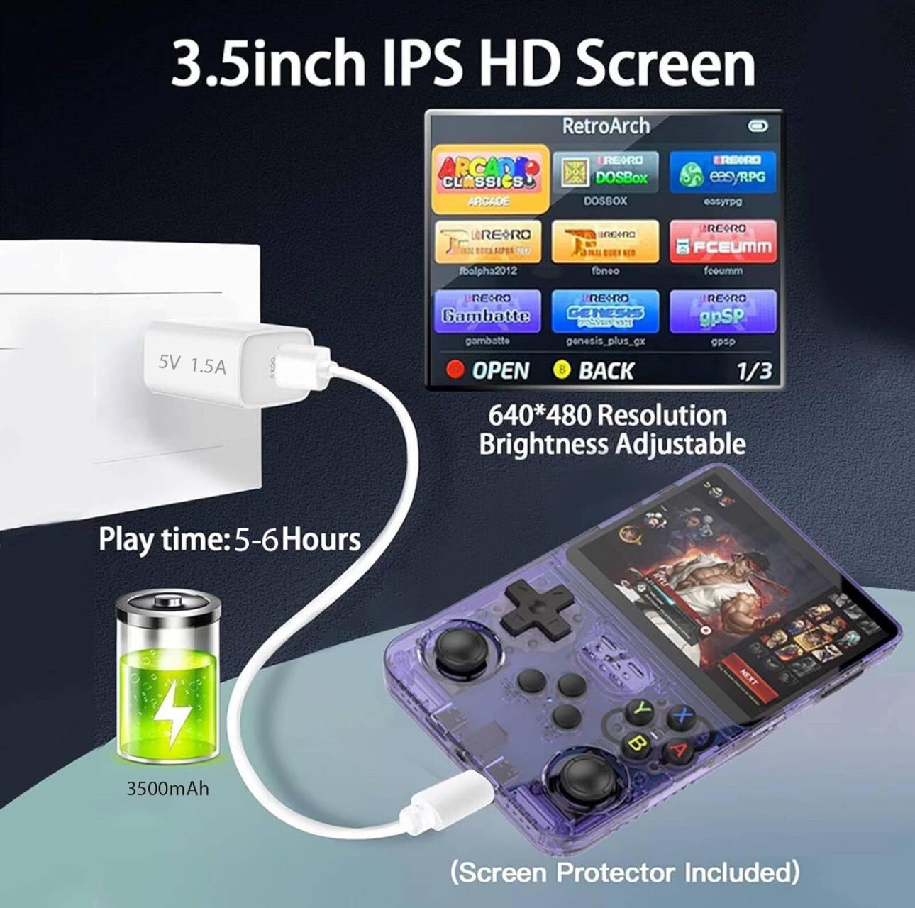 128GB R36XX Handheld Video Game Console Linux System 3.5 Inch IPS Screen
