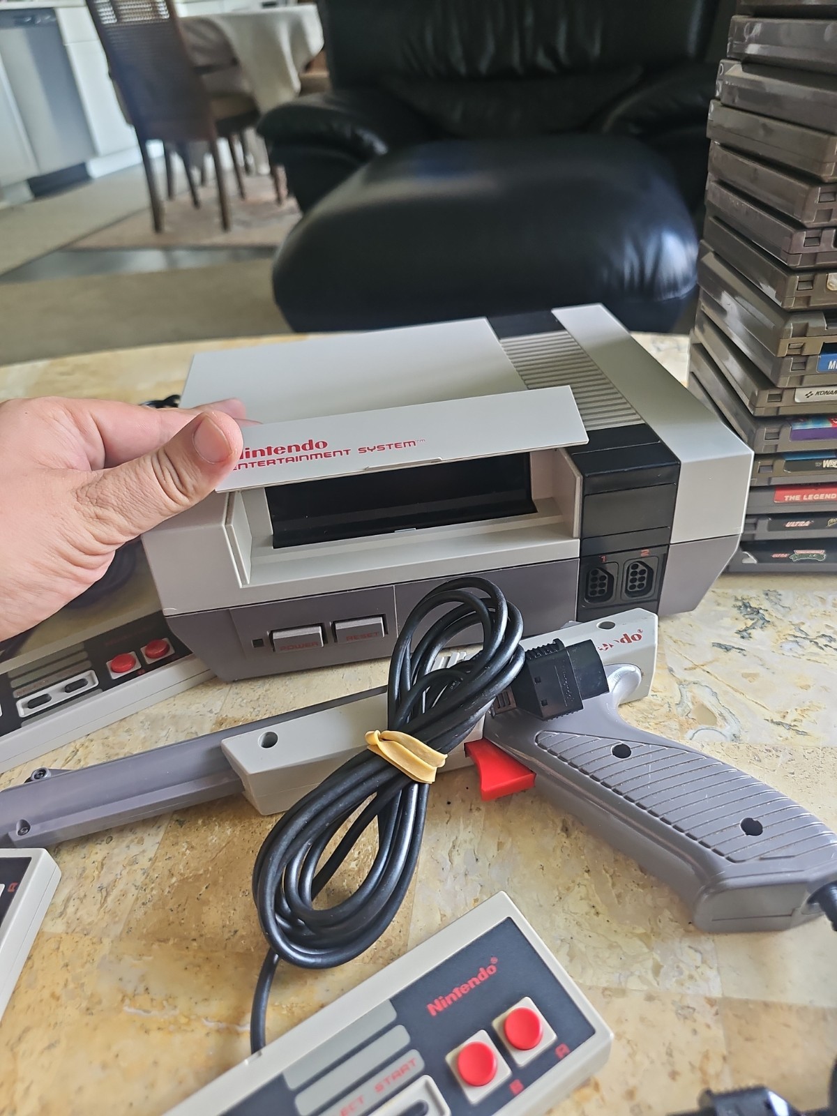 Original Nintendo NES Console Bundel Gun,3 Controllers,15 Games Tested Works