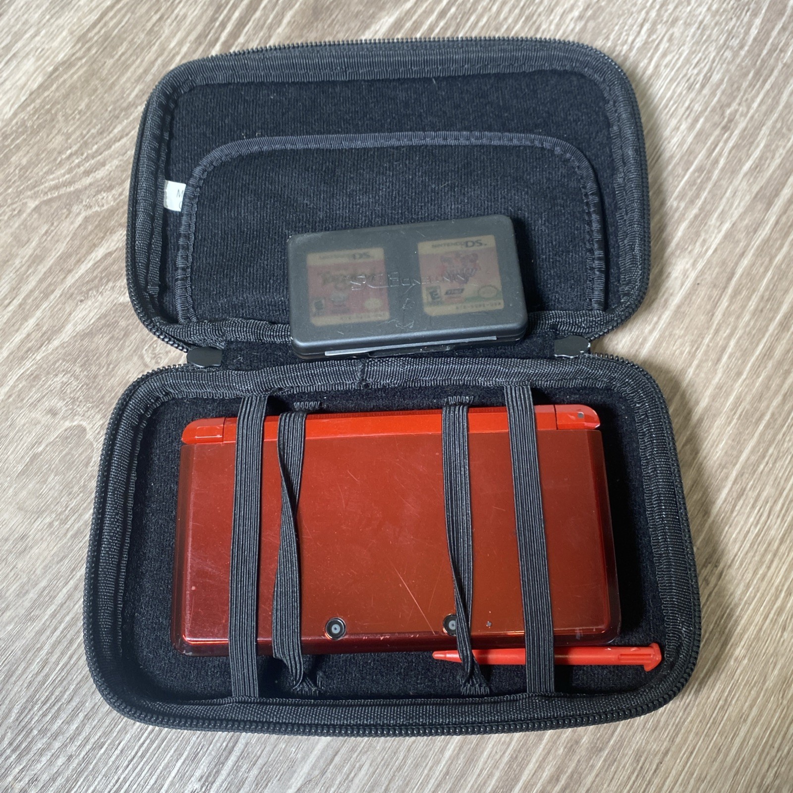 Nintendo 3DS CTR-001 Red Handheld Console w/ Charger & 2 Games Bundle See Pics