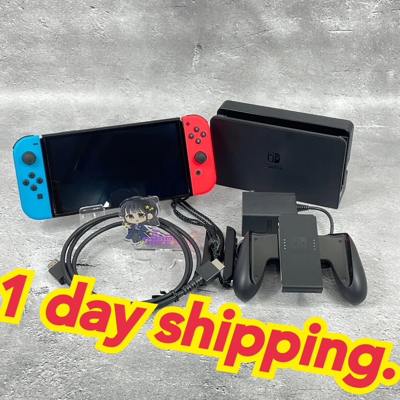 Nintendo Switch 64GB OLED Console Neon Blue & Neon Red 1 Day Ship Excellent