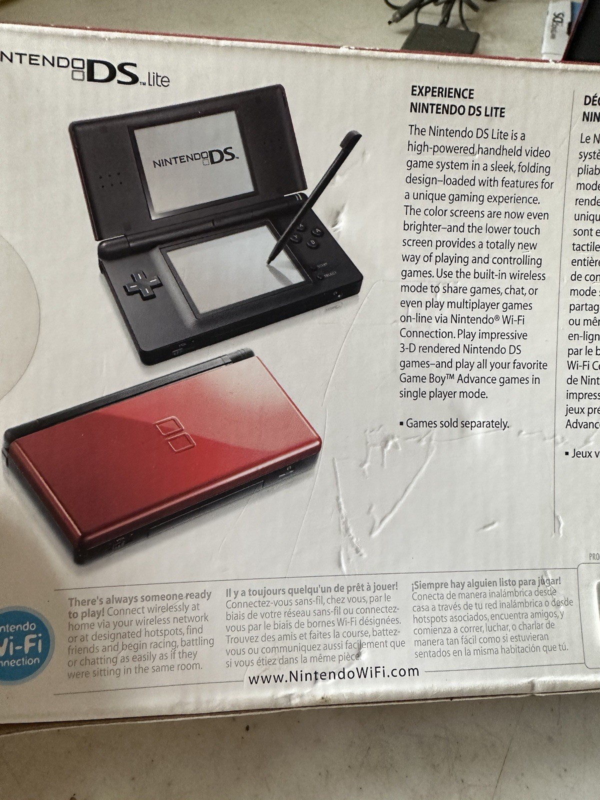 Nintendo DS Lite Red Black Handheld System Console USG-001 + 3 Games Complete