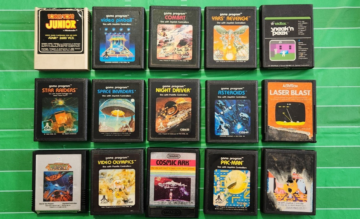 1980’s Atari 2600 Vintage Video Game Console with Controllers and 15 Games