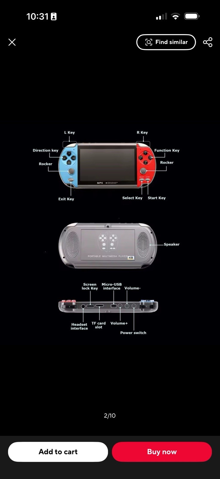 MP5 X7 4.3in Handheld Game Console Dual Joystick TV Out 8GB 480p