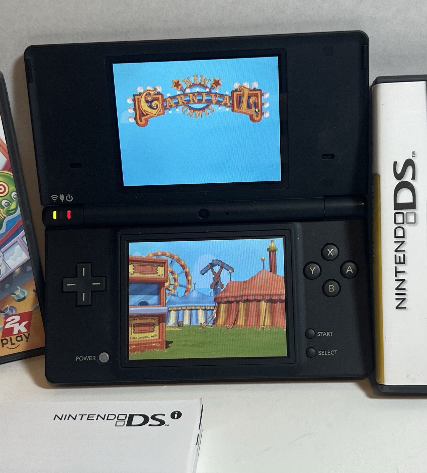 Nintendo DSi Matte Black Console TWL-001, AC Adapter Stylus 2 Games Carnival