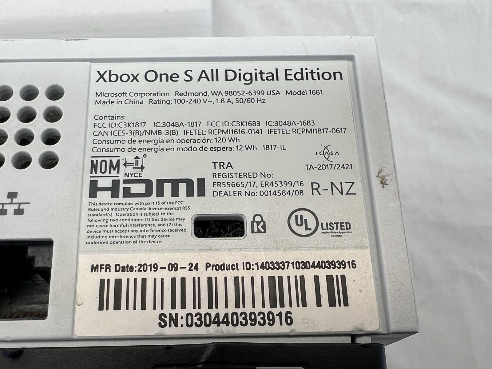 Microsoft Xbox One S Digital Edition 500gb Console Model 1681 Needs Repair