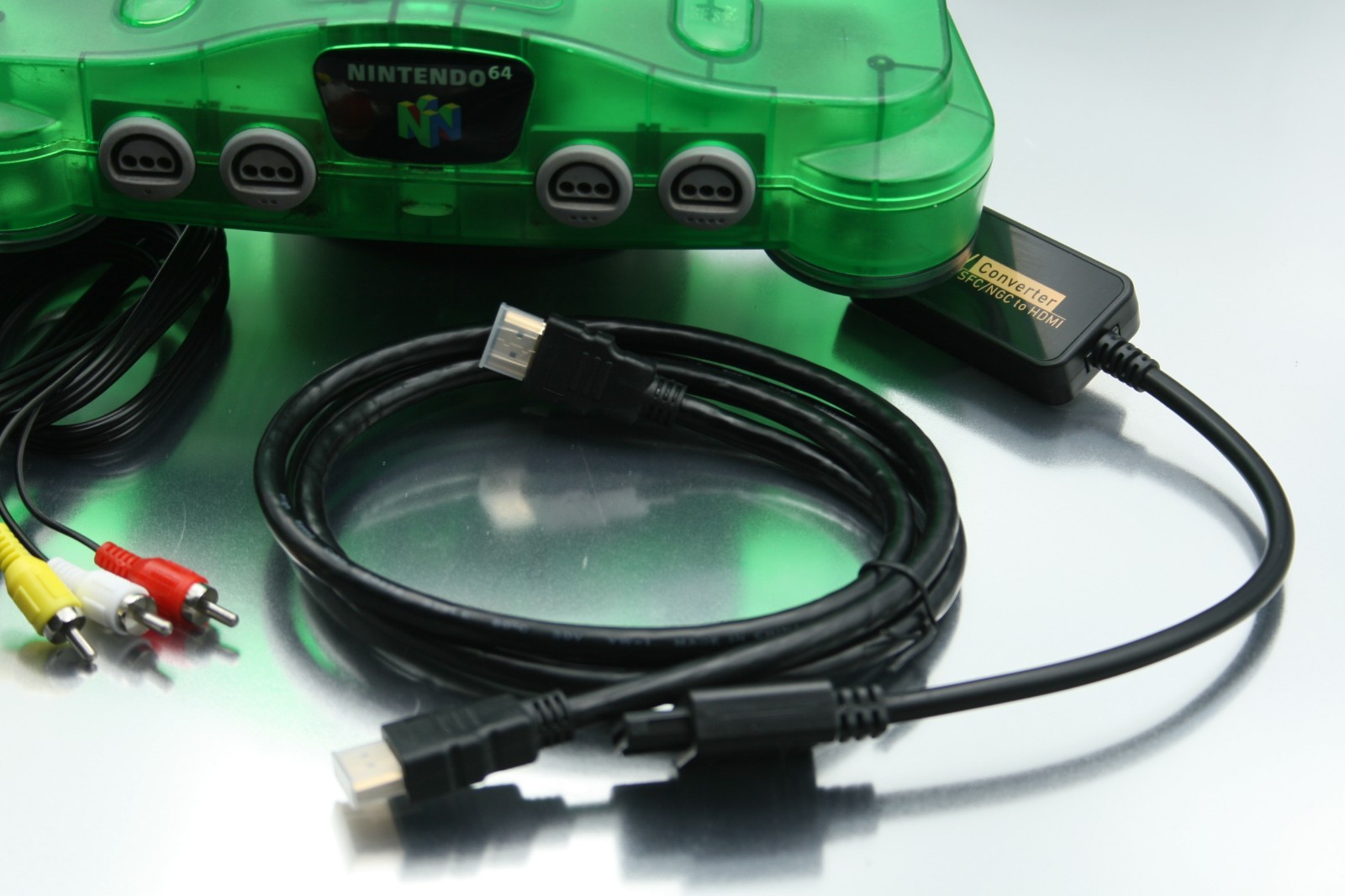 N64 Nintendo Jungle Green Console + Expansion Pack POWER ADPTR, A/V CABLES, HDMI