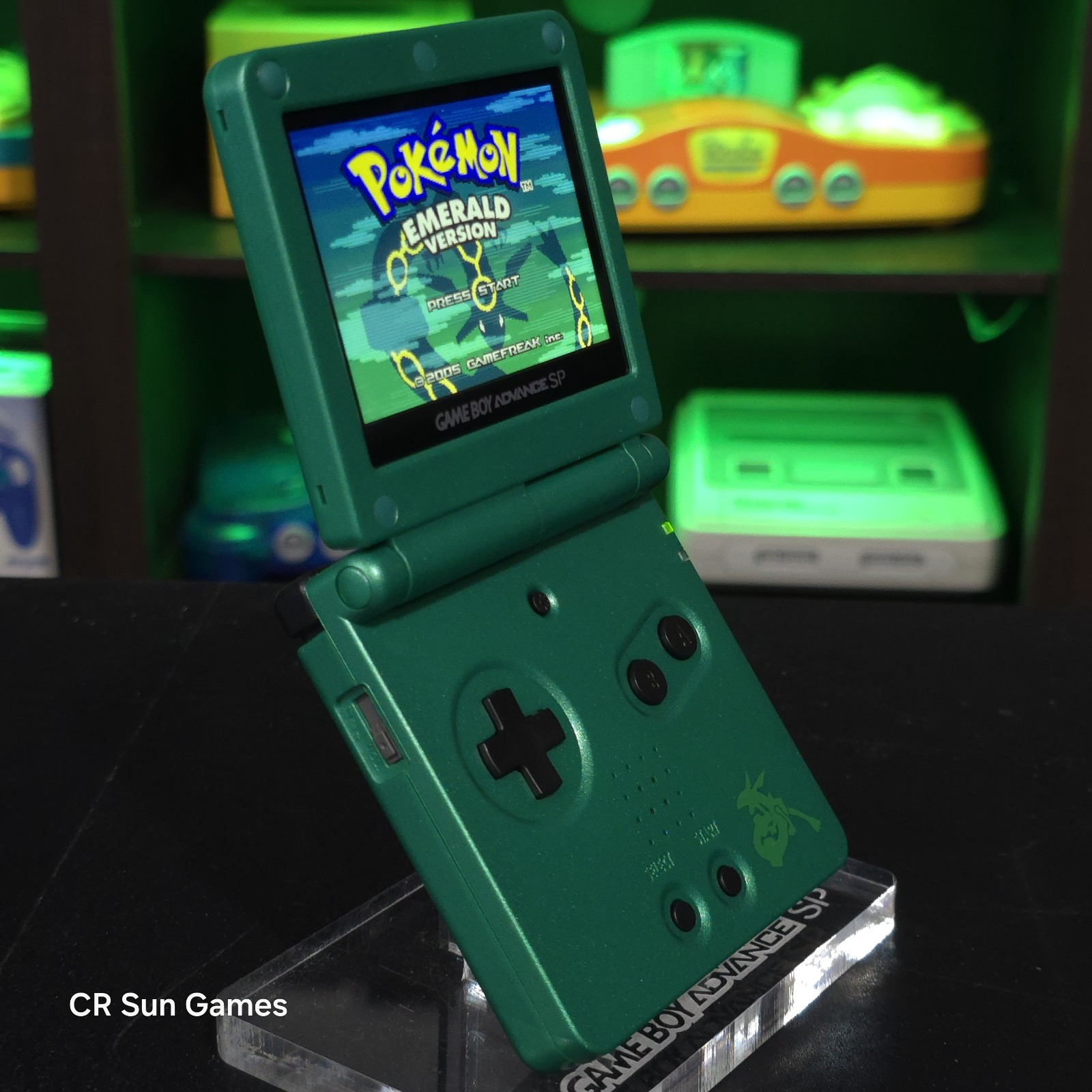Green Nintendo Game Boy Advance GBA SP IPS MOD Adjustable Brightness – Rayquaza-