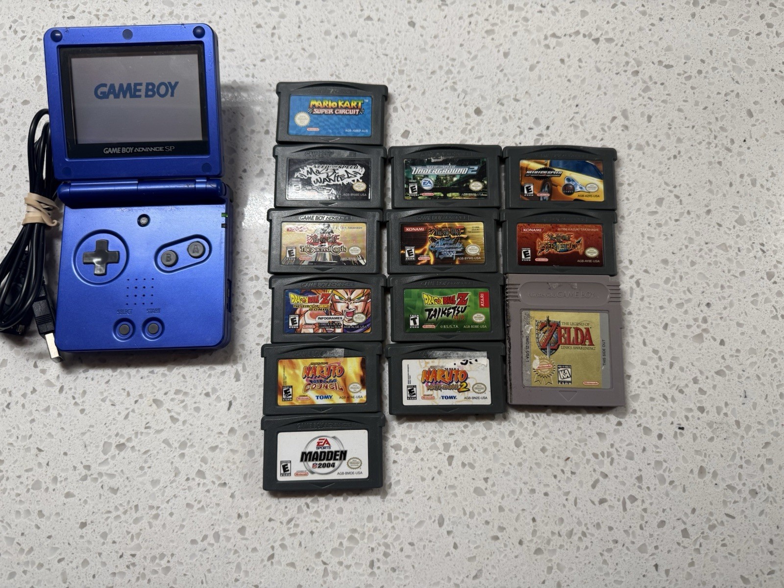 Game Boy Advance SP Blue AGS-001 Bundle w/ Charger, & 12 Games Working READ