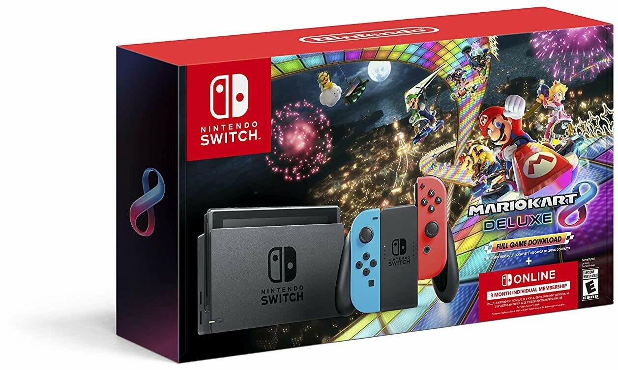 Nintendo Switch Console Mario Kart 8 Deluxe Bundle Neon Blue/Red 3 months online