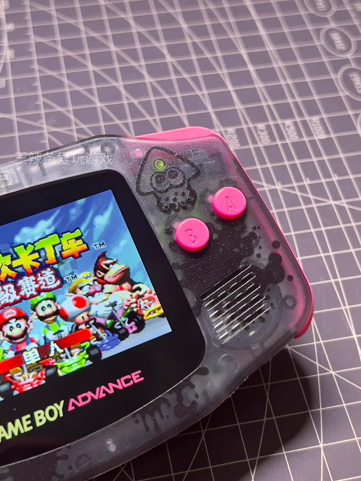 Game Boy Advance GBA Splatoon Clear Black Console with iPS Backlit LCD MOD