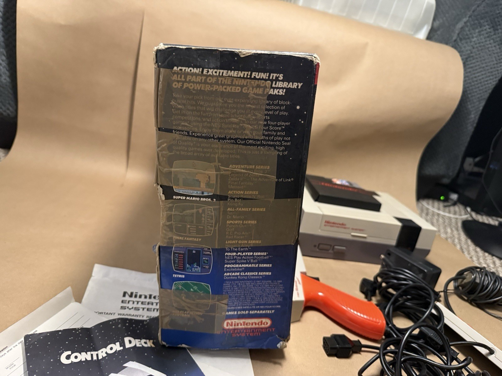 Nintendo NES Action Set Console with Controllers, Game and DAMAGED box