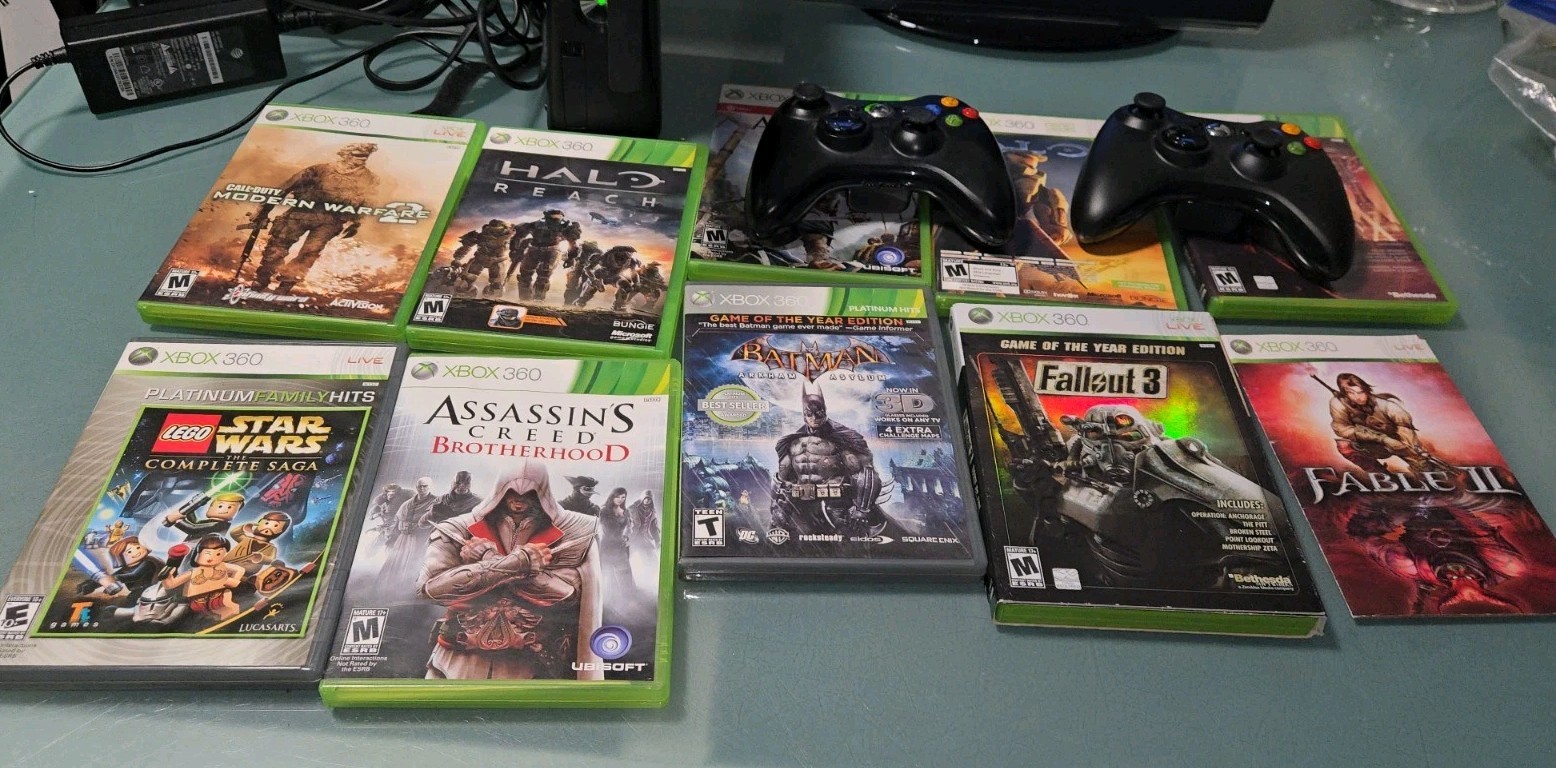 Microsoft Xbox 360 S 250GB Black Console Model 1439 + 9 Games READ