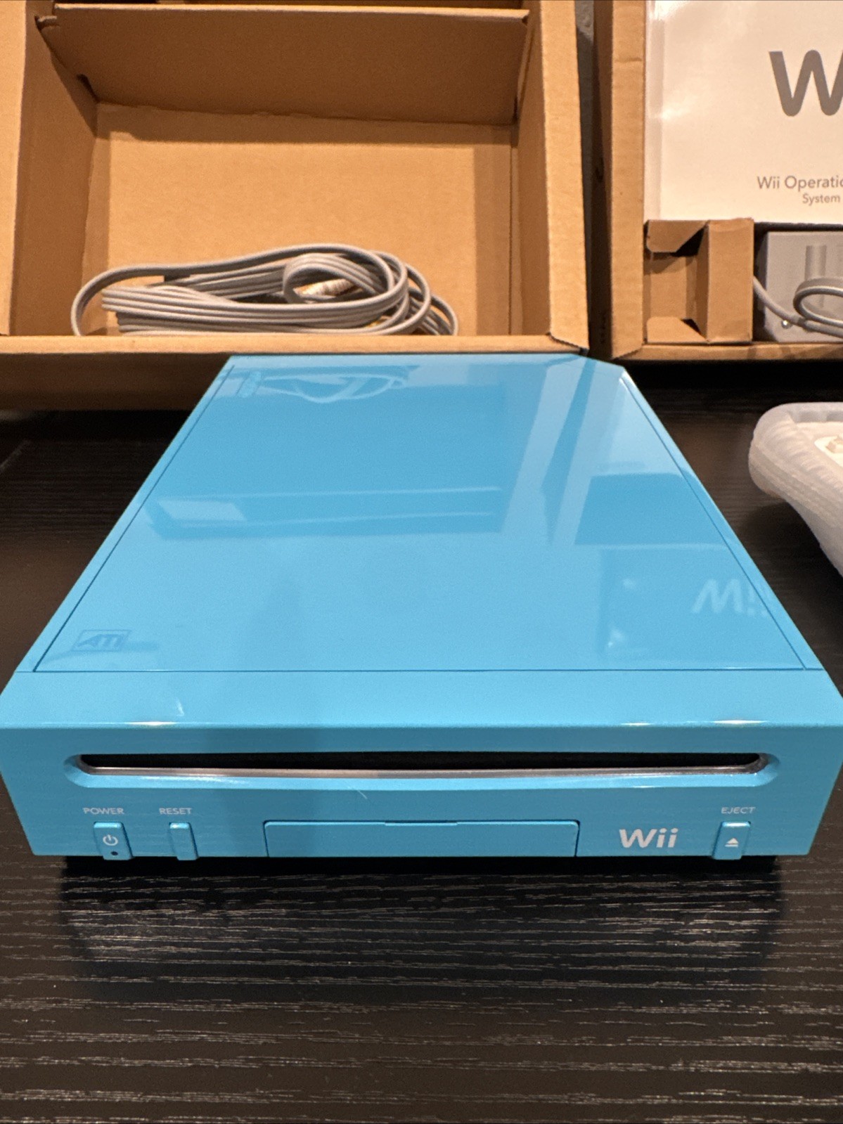Blue Limited Edition Nintendo Wii CONSOLE & Box Cables Controllers,+Wii Sports