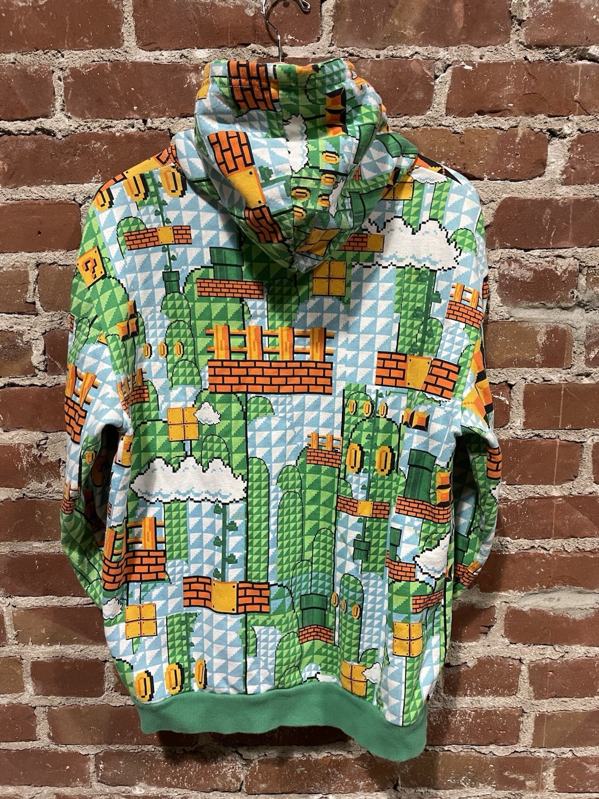 Super Mario Bros Nintendo Jacket Hoodie Men’s Small Full Zip Printed Green Coin