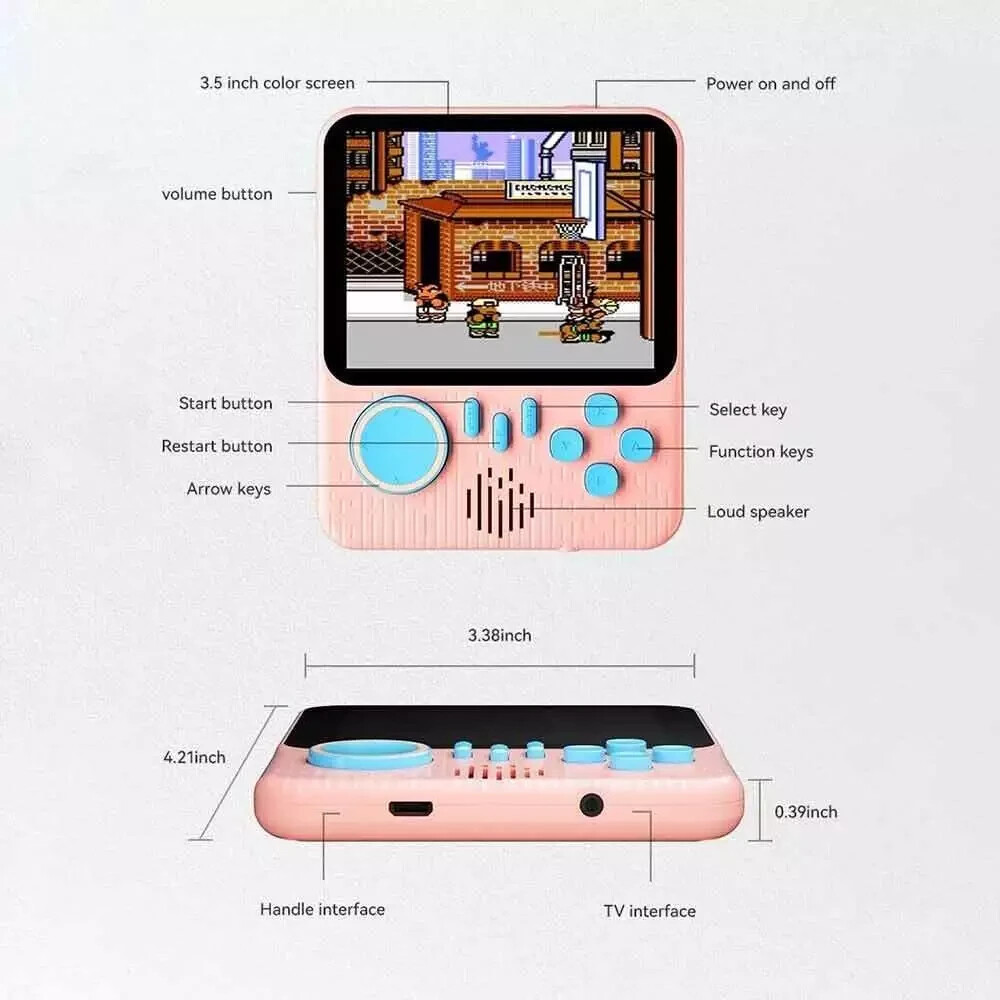 3.5″ Retro Handheld Console | 600 Built-in Games | Rechargeable Portable Toy