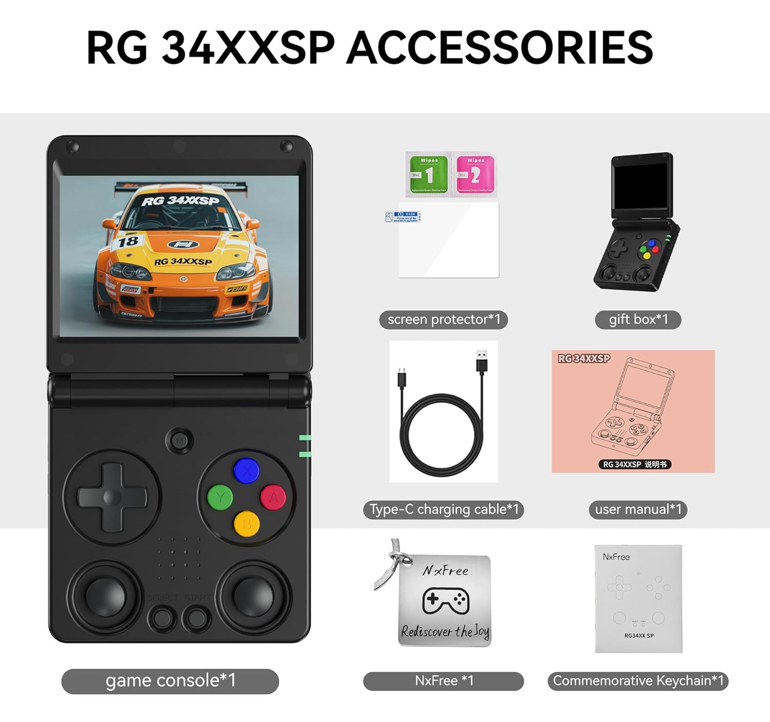 Anbernic RG34XXSP Retro Gaming Console – Flip Design, 3.4» IPS Screen 720×480,