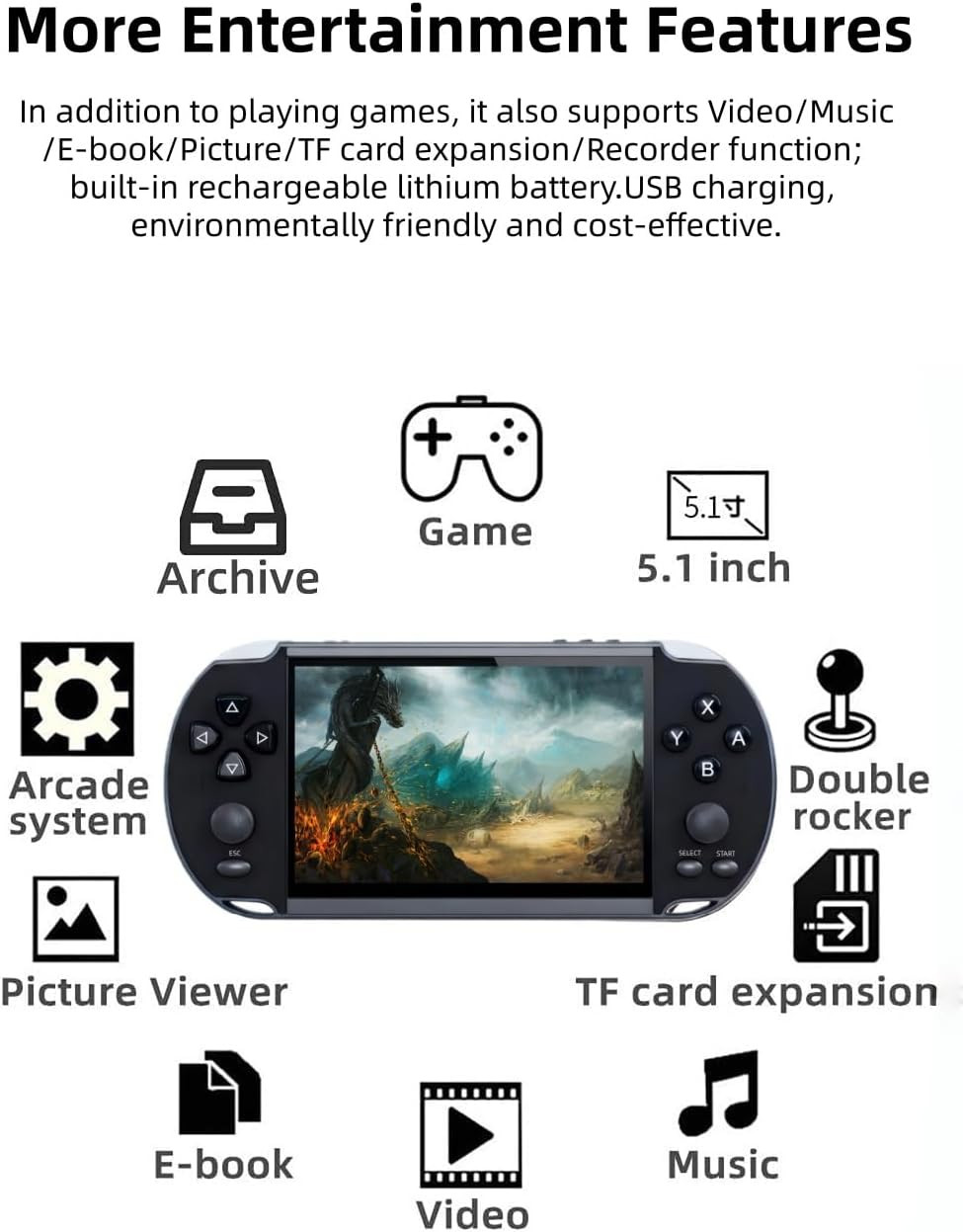 Multi-Function 5.1 Inch Video Game Console Built-In 4000 Retro Games Portable Ha