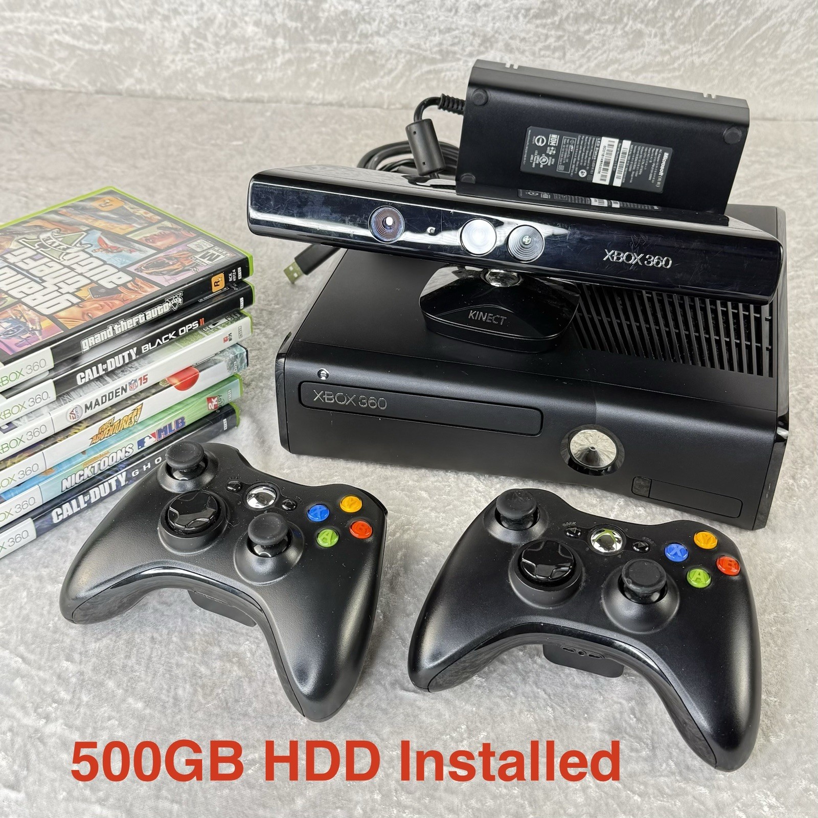 Xbox 360 S 500GB Kinect Bundle 2 Controllers 6 Games Tested Clean WiFi Upgraded