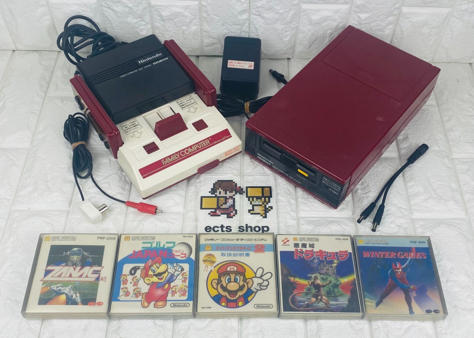 Nintendo Famicom & Disk System Bundle HVC-001 HVC-022 5 Games Tested Japan #DS0C