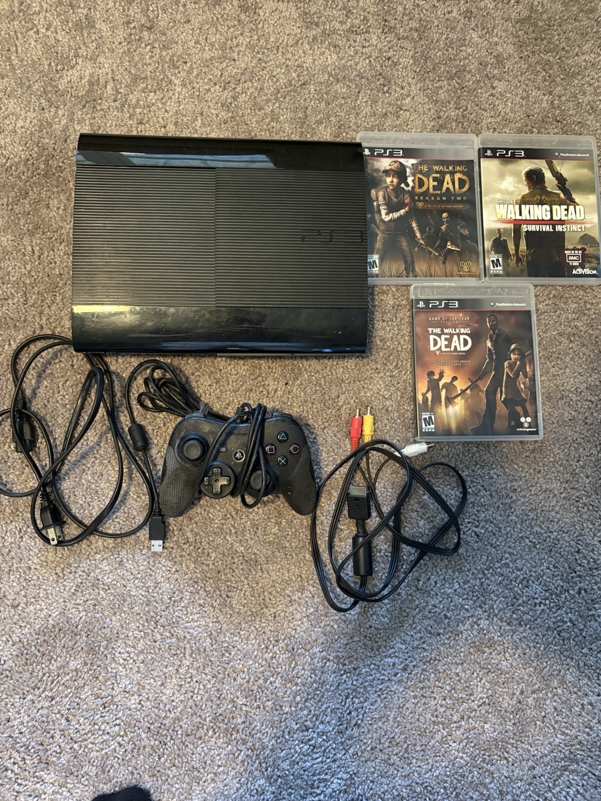 Sony PlayStation 3 PS3 Super Slim 250GB Console Bundle Controller 3 Games
