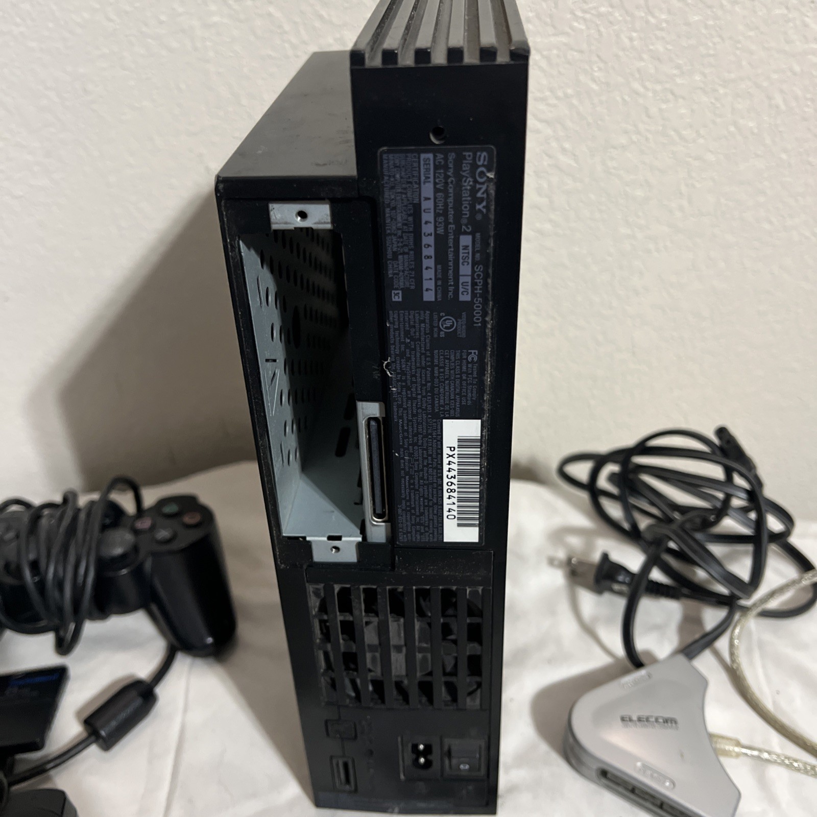 Sony PlayStation 2 PS2 Fat Console 2 Controllers,Memory Card Cords, error disc.