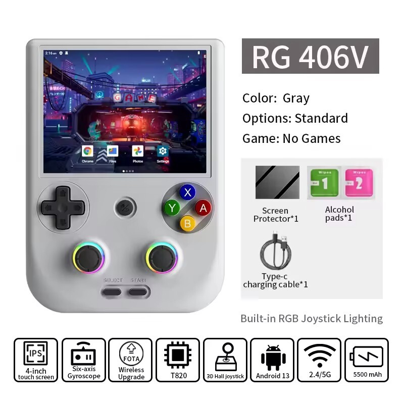 ANBERNIC RG406V Handheld Game Console Android13 4″ IPS 128GB 5G WiFi BT HDMI