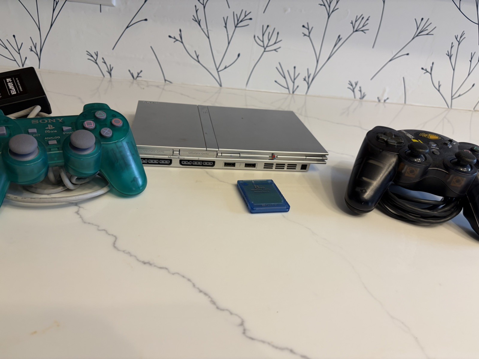 Sony PlayStation 2 PS2 Slim Silver Console, Controller, Memory Card Tested