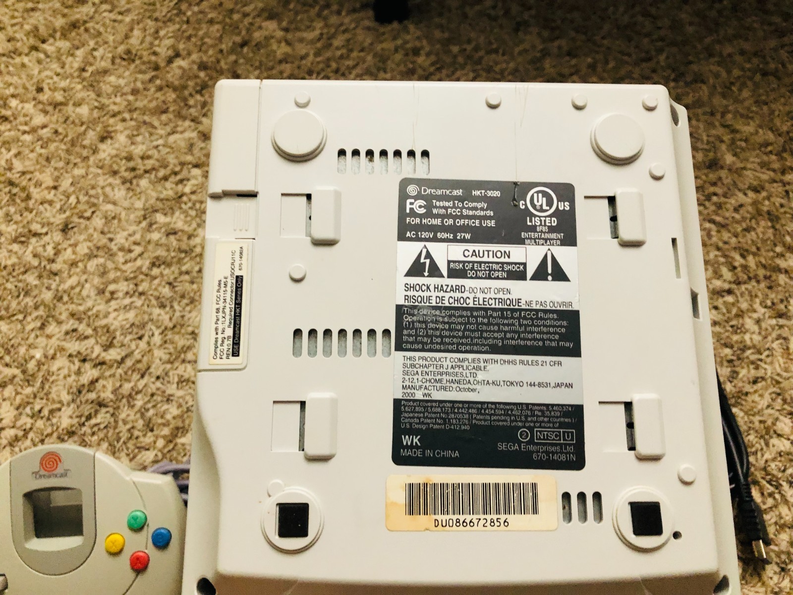 Sega Dreamcast Console System HKT-3020 With 2 Controllers & Memory Card TESTED3!